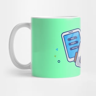 Backpack, Hand Phone, Tablet, Pen, And Pencil Cartoon Mug